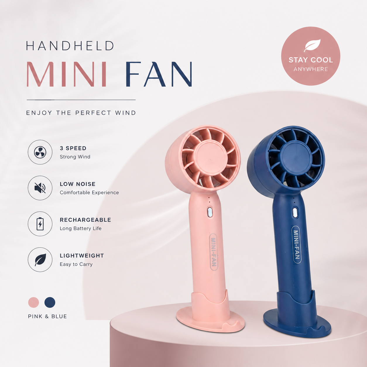 T10 Handheld Mini Fan – Portable USB Rechargeable Desk Fan with Adjustable Speed, Low Noise High-Speed Airflow & Desktop Stand for Travel & Office Code: 13170